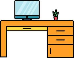 Vector illustration of Desktop with Flower Pot on Desk Drawer icon.