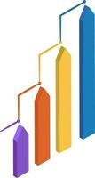 3D illustration of colorful growth bar graph. vector