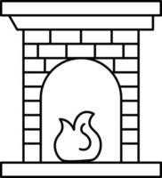 Flat style line art icon of fireplace. vector