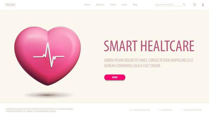 Smart healtcare, white banner with 3d heart and interface elements