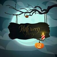 Halloween party, wood signboard vector