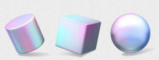 3d abstract hologram figures of geometric shapes vector