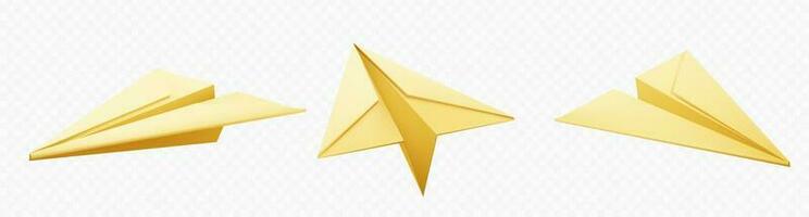 Realistic 3d yellow paper plane isolated vector