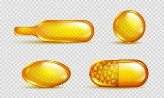 3d isolated oil vitamin pill fish capsule icon vector