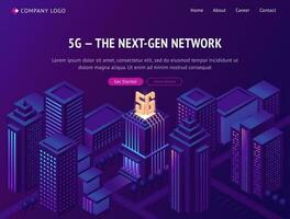 5g network technology isometric landing page. vector