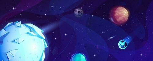 Cartoon space universe background with planet vector