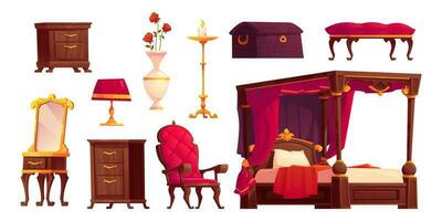 Victorian bedroom interior with royal furniture vector