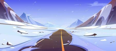 Winter snow road and mountain landscape scene vector