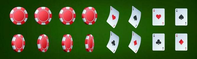 rojo casino chip y as tarjeta giratorio vector conjunto