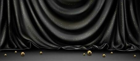 Black silk fabric podium backdrop with gold sphere vector