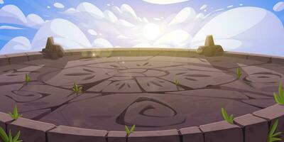 Cartoon game temple background. Stone battleground vector