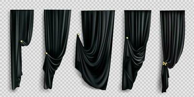 Black window curtains on transparent background vector