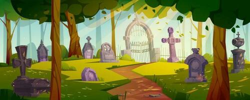 Halloween background with graveyard in forest vector