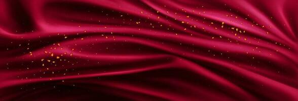 Realistic red silk cloth with golden particles vector