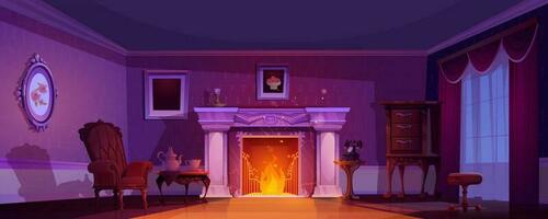 Dark victorian room interior with royal fireplace vector