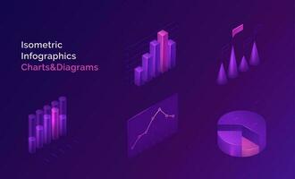 Isometric infographics charts and diagrams set vector