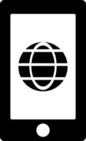 Globe on Smartphone Screen glyph icon in flat style. vector