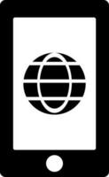 Globe on Smartphone Screen glyph icon in flat style. vector