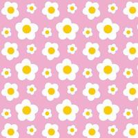 White flowers isolated on pink background. Hand drawn floral seamless pattern vector illustration.