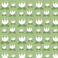 White flowers isolated on green background. Hand drawn floral seamless pattern vector illustration.