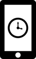 Time clock on smartphone screen glyph icon. vector