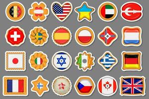 Set homemade cookie with flag country world in tasty biscuit vector