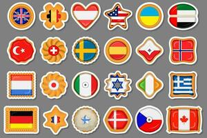 Set homemade cookie with flag country world in tasty biscuit vector