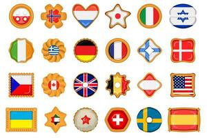 Set homemade cookie with flag country world in tasty biscuit vector