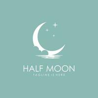 Crescent Moon Logo Template in Flat Style vector