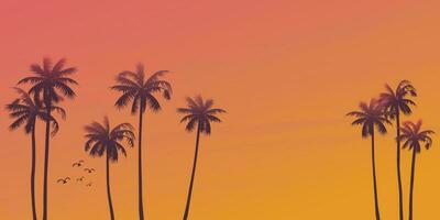 Palm tree silhouette with sunset sky background vector illustration. Summer traveling and party at the beach concept flat design with blank space.