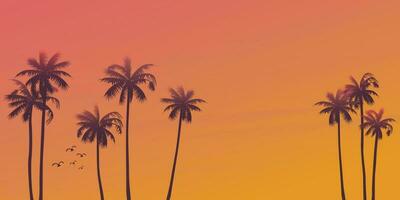 Palm tree silhouette with sunset sky background vector illustration. Summer traveling and party at the beach concept flat design with blank space.