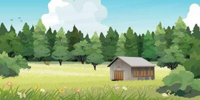 Log cabin in the forest vector illustration.