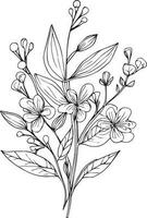 Wild flowers drawings, Wild flowers Set on the doodle art, coloring page vector sketch hand-drawn illustrations, and beautiful botanical element, Delicate Flowers Print. artistic flowers set.