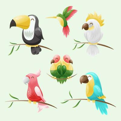 Vector set of tropical birds