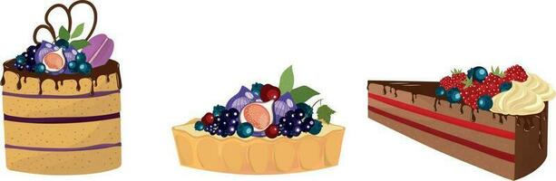 A set of different types of cakes. Sweets and fast carbohydrates. High quality vector illustration.