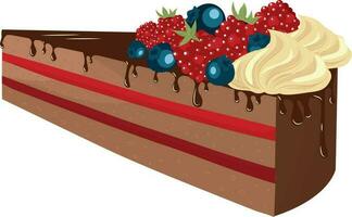 Chocolate cake with berry marmalade and berries on top. High quality vector illustration.