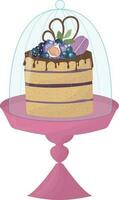 Cake in a pastry display case. High quality vector illustration.