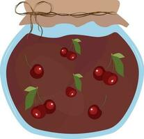 Cherry jam in a jar. Sweets. High quality vector illustration.