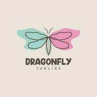 Dragonfly Logo, Flying Animal Design, Vector Simple Line Style, Icon Symbol Illustration