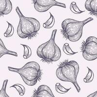 Seamless pattern with garlic. Hand drawn vector illustration.