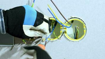 Close Up Of Man Preparing Electric Outlets For Installation. video