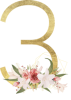 Alphabet and numbers gold watercolor, Wedding flower letter png