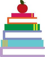 Vector illustration of pile of books and apple for school and college in cartoon style. Back to school template design