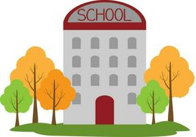 Vector illustration of school building and colourful trees in autumn season. Back to school template design