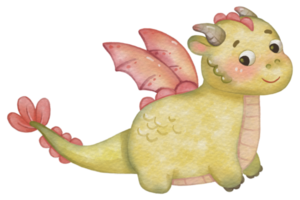 Cute Dragon cartoon character watercolor png