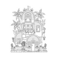 ilustración de un casa con un hermosa jardín, para un para niños colorante libro vector