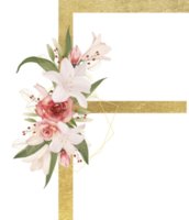 alfabeto y números oro acuarela, Boda flor letra png