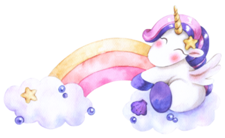 unicorno cartone animato personaggio acquerello png