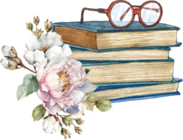 Clásico floral libros acuarela png