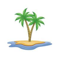 Illustration of Coconut trees in the middle of a small island surrounded by the ocean vector